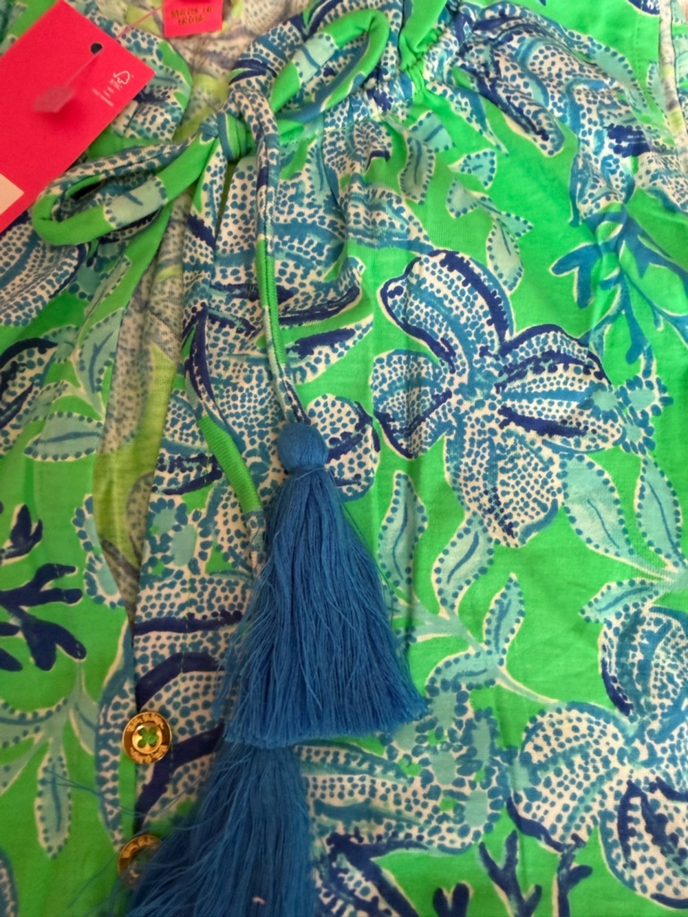 Lilly Pulitzer Green and Blue Tropical Tie-Neck Dress - Picture 4 of 4